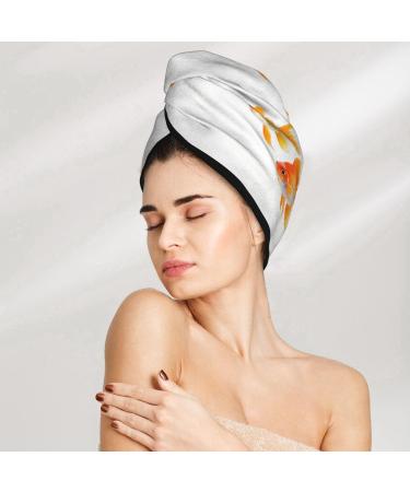 Cute Goldfishes Print Coral Velvet Hair Cap Towel Wrap for Women - Absorbent Drying Solution for Wet Hair Swimming Pool & Tours - Buy Online on GoSupps.com