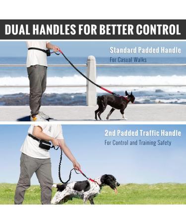 Plutus Pet Hands Free Dog Lead | Dual Handle Retractable Bungee Lead | Reflective Stitches | Adjustable Waist Lead for Medium Large Dogs - Red - Buy Online on GoSupps.com