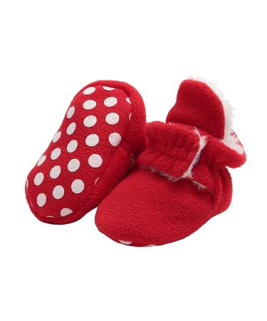 EDOTON Unisex Newborn Winter Boots Warm Stripe Bootie Non-Slip Sole Soft Stay On Ajustable Bootie Sock 0-6 Months Red