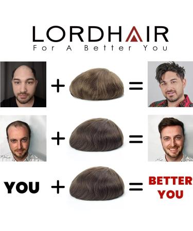 Lordhair Men's Wig - Natural Real Hair Toupet 0.08mm Front V-Looped Super Thin Skin-Based Replacement Hair System Dark Brown 20x25 cm - Buy Online on GoSupps.com