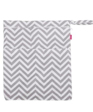 Damero 2pcs Travel Wet/Dry Bag Organizer with Two Zippered Pockets - Reusable for Cloth Diapers, Pumping Parts, Swimsuits, & Gym - Gray Chevron - Buy Online on GoSupps.com