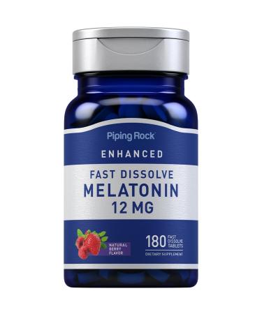 Piping Rock Melatonin 12 mg | 180 Fast Dissolve Tablets | Berry Flavor | Non-GMO Gluten Free Supplement