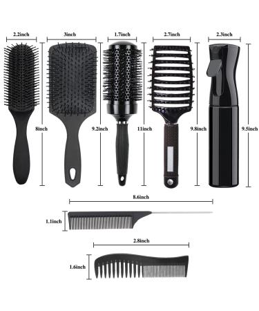 9PCS Hair Brush Set for Wet Long Thick Hair - Detangling Round & Paddle Brushes with Spray Bottle - Ideal for Wavy Curly Hair - Black (7 piece set) - Buy Online on GoSupps.com