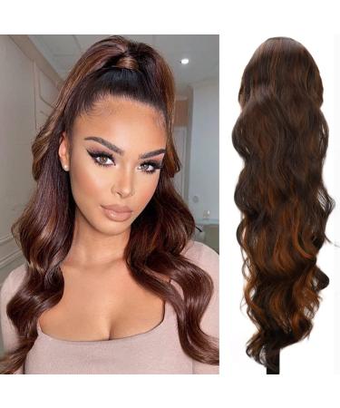 AL049D Ponytail Extension Ponytail Hairpiece Brown Clip-In Extensions Curls Drawstring Long Hair Extension Wig Natural Hairpiece Wavy Afro Braid 1B 60 cm Highlights