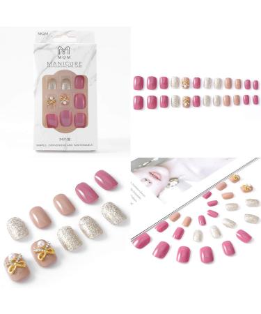 Sethexy Glossy Squoval Short False Nails - Pink Jump Color Acrylic Nail Tips (24 Pieces) for Women & Girls - Buy Online on GoSupps.com