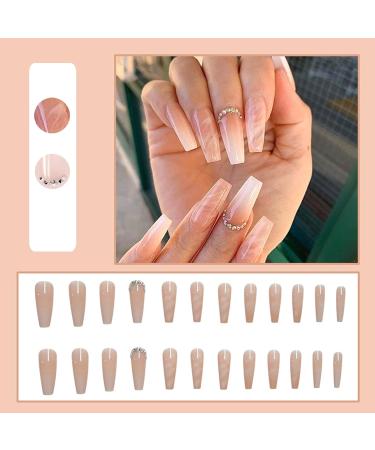 24Pcs Pink Gradient Rhinestone Coffin Press-On Nails - Long Ballerina False Nails for Women and Girls - Buy Online on GoSupps.com