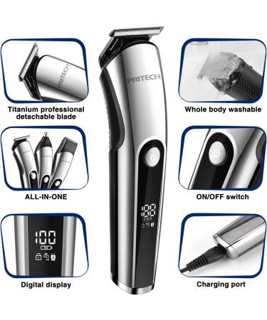Pritech 3-in-1 Men's Grooming Kit with Cordless Hair Clippers & Nose Trimmer - Rechargeable Electric Shaver with T Blade, LED Display, IPX6 Waterproof - Buy Online on GoSupps.com