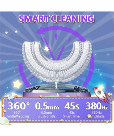 Kids Electric Toothbrush U Shaped Ultrasonic | 6 Sonic Clean Modes | IPX7 Waterproof | Rechargeable Smart Timer | Unicorn Design | for Children 2-6 | Purple - Buy Online on GoSupps.com