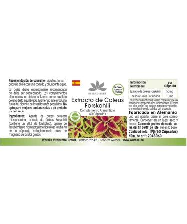 Forskolin - with 50mg of Coleus Forksholi Extract - 60 Capsules | herba direkt - Quality from German Pharmacies - Buy Online on GoSupps.com