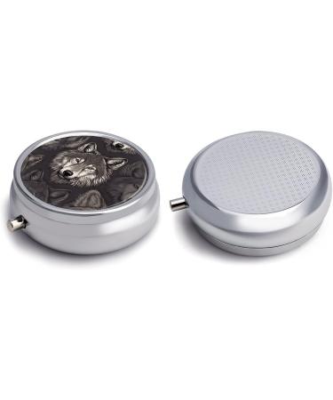 Round Wolf Head Pill Box - 3 Compartment Metal Organizer | Decorative Portable Pill Case - Buy Online on GoSupps.com
