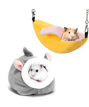 HzNzYHD Mini Hamster Bed with Winter Rat Hanging Hammock Banana Soft Warm Fleece Hamster Cave Nest for Small Animal
