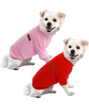 Hualisiji Dog Sweater for Small Dogs - Fleece Winter Clothing Soft & Comfortable 2PCs Red & Pink (L) - Ideal for Small to Large Breeds - Buy Online on GoSupps.com