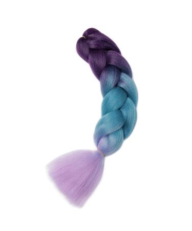 Gairyan Jumbo Braids Extensions - 100g 60cm Ombre Synthetic Braid Hair for Box Crochet - Purple Lake Blue & Light Purple - Buy Online on GoSupps.com