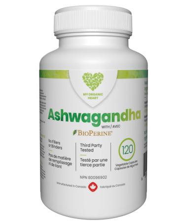 Organic ASHWAGANDHA + BLACK PEPPER (Bioperine) 120 Vegetable Capsules