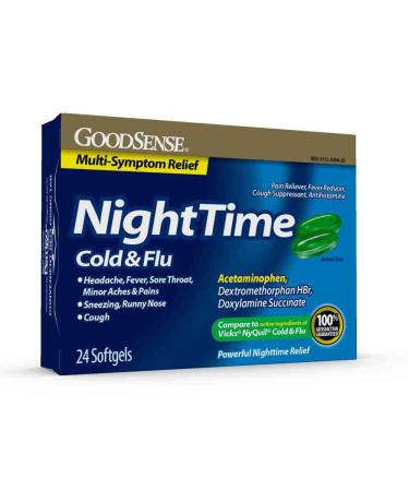 GoodSense Nighttime Cold & Flu Softgels Relieves Aches and Pains Related to Cold & Flu 24 Count (Pack of 1) 24 Count (Pack of 1) Nighttime
