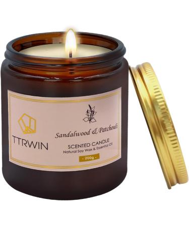 Ttrwin Sandalwood & Patchouli Fragrance Candle - 200g | 50h Burn Time | Natural Soy Wax & Essential Oils | Perfect Gift for Men & Women | Ideal for Mother's Day & Father's Day - Buy Online on GoSupps.com