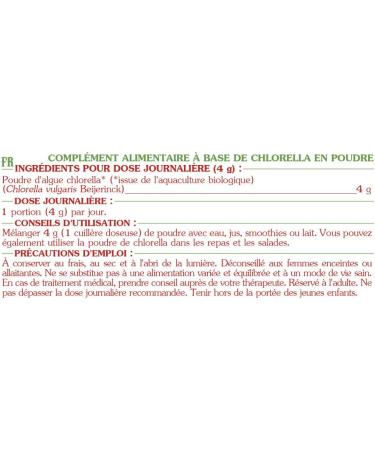 Organic CHLORELLA POWDER * 25 servings/Chlorella powder 100g * Antianemic energy hepatoprotective immune system * Satisfied Guarantee or Rembours * Made in France - Buy Online on GoSupps.com