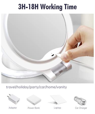 10X 1X Double Sided Magnifying Makeup Vanity Mirror | Rechargeable Lighted Mirror with 3 Color Settings | Adjustable Rotation LED Desk Mirror - White - Buy Online on GoSupps.com