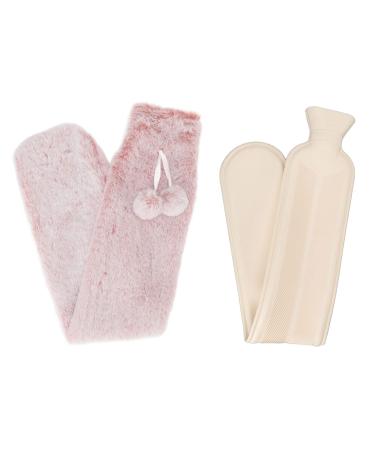 Chiciri's hand-brought water bag no leakage long plush hot hot water bag explosion-protected with cover for the office (pink and white)