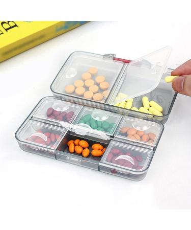 Travel Pill Box Organiser Large Portable Medication Organiser Oversize 8 Compartment Pill Boxes Vitamin Travel Case Pill Holder - Airtight & Moistureproof(Gray)