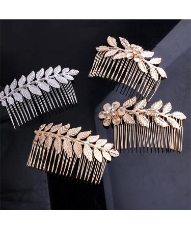Samlbale 4 pcs Gold Hair Comb for Women Decoratives Leaf Hair Combs Hair Accessories for Women Bridesmaid Wedding Hair Accessories Gold