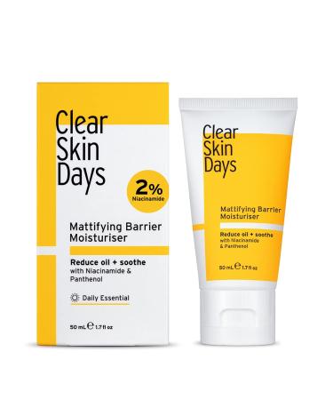 Clear Skin Days Mattifying Barrier Moisturiser - Blemish & Acne Treatment Gel For Oil Control - Reduce Blemishes Protect and Hydrate Skin Control Sebum Production - Reduces Inflamed Acne - 50ml
