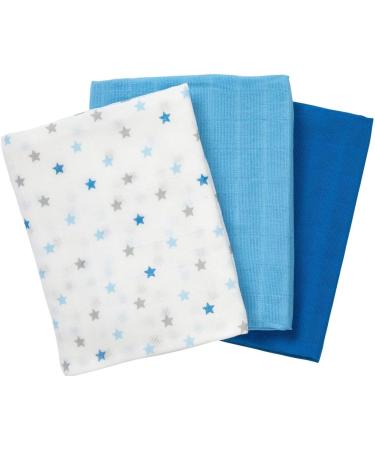 Bornino Basics Mullwindeln 80x80 cm (3-Pack) - Soft Cotton Molton Towels - Ideal Cuddly Cloth & Blanket - Blue/White - Buy Online on GoSupps.com