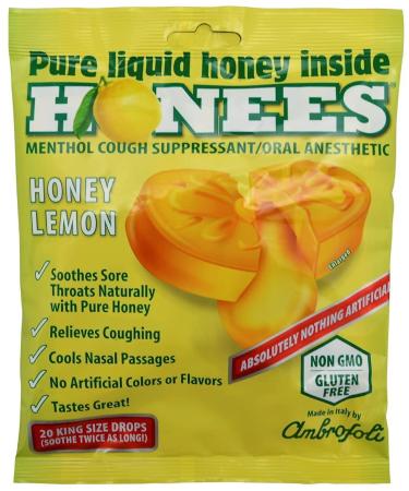 Honees Cough Drops 2 Flavors Honey and Honey Lemon 2 Pack Total 40 Drops
