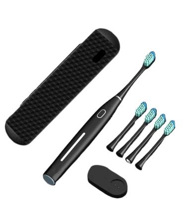 Adult Electric Toothbrush - Soft Bristle Toothbrush For Deep Cleaning And Plaque Removal - Up To 9 Months Battery Intelligent Pressure Sensor 5 Toothbrush Modes With 4 Brush Heads And Travel Case ( Black