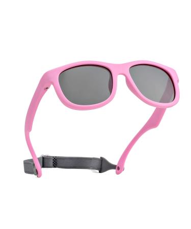 Pro Acme Unbreakable Polarized Baby Sunglasses Flexible Toddler Sunnies with Strap Soft Silicone Frame for 0-24 Months A5 - Pink Frame | Grey Lens