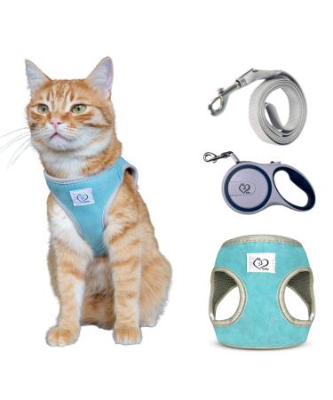 Belffy cat dishes and leash set with automatic leash for cats kittens puppies or dogs.Outbreakproof jacket and leash for large medium and small pets (small blue).Small blue