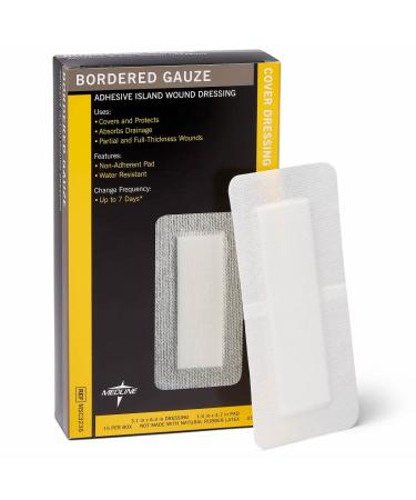 Medline Sterile Bordered Gauze 3x6 w/ 1.5x4 Pad (Pack of 15) - Sterile Bordered Gauze for Wound Care - Buy Online on GoSupps.com