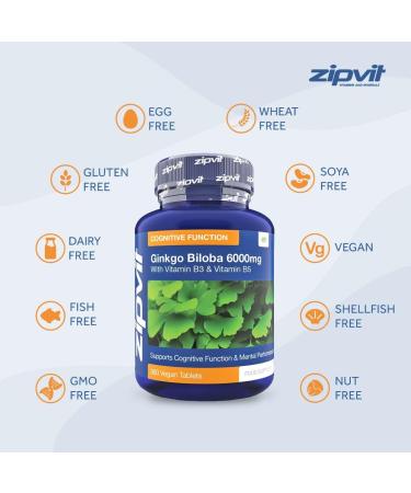 Ginkgo Biloba 6000mg Standardised Leaf Extract 360 Vegan Tablets with Vitamin B3 & B5 | Supports Focus, Mental Performance & Energy | Vegetarian Society Approved | 12 Months Supply - Buy Online on GoSupps.com
