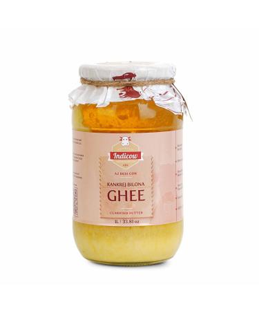 Indicow A2 Desi Kankrej Cow Ghee | Clarified Butter | Grass Fed Cows | (1000ML(33.8oz), A2 Cow Ghee) Grass Fed, Pasture Raised Clarified Butter Fat, Keto, Paleo, Lactose Free, Casein Free, Non-GMO | Organic Grass Fed Clarified Butter 2.11 Pound (Pack of 1
