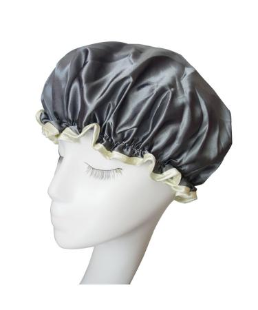 2PCS Women Lady Waterproof Elastic Double Layers Shower Caps Bath Spa Hat Hoods Bathroom Products (Gray)