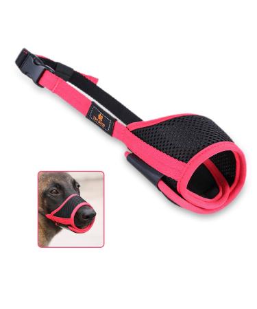 Andiker dog muzzle made of mesh with adjustable loop and soft pad dog training muzzle prevents barking biting and chewing (red-black size S) red/black s