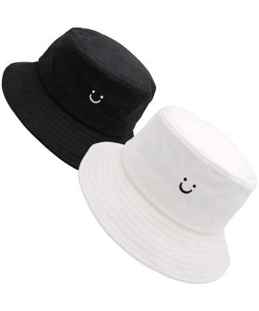 MaxNova Bucket Hats Summer Travel Beach Sun Hat Outdoor Cap Unisex 2pack 2pack Black/White