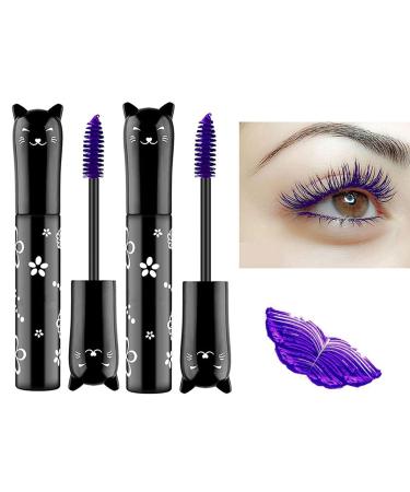 2 PCS Purple Cat eye mascara Colored Makeup Waterproof Fast Dry Eyelashes Curling Lengthening Makeup Eye Lengthening  Lifting  Curling