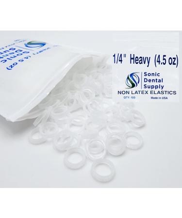 Sonic Dental - Clear Non Latex 1/4" Heavy 4.5 oz - Orthodontic Elastic - Braces - Small Dental Rubber Bands - Made in the USA