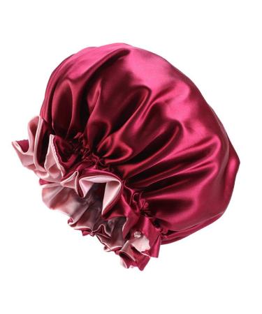 Solid Color Silky Satin Bonnet Cap Bonnets for Women Silky Bonnet for Curly Hair Women Hair Wrap for Sleeping Double Layers Wine Red