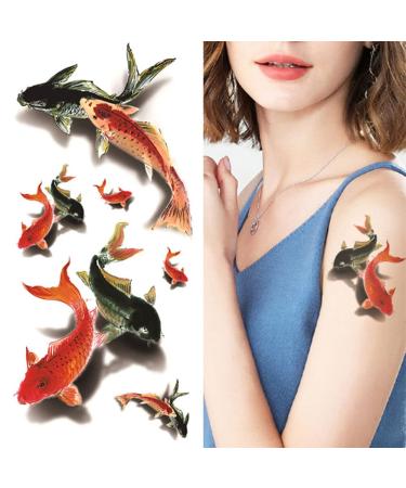 Oottati Waterproof Tattoo Stickers - 2 Sheets, 3D Red Black Koi Carp Fish Design - Long Lasting and Realistic Look - 3D-029 - Buy Online on GoSupps.com
