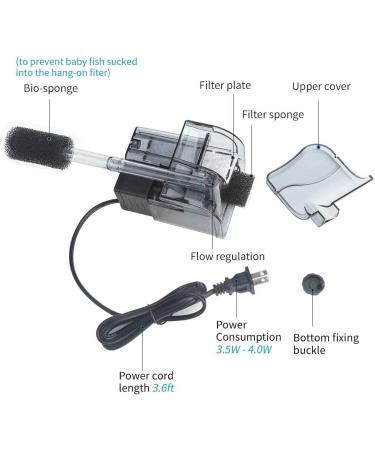 Boxtech Aquarium Hang On Filter - 5-10 Gal Submersible Power Waterfall Oxygen Pump for Fish Tank Filtration - Buy Online on GoSupps.com