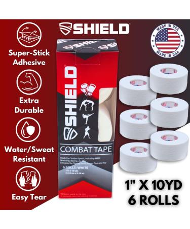 SHIELD Combat Tape | USA Made Boxing & Athletic Tape | Easy-Tear Long-Lasting Grip No Sticky Residue | 1" x 10 Yards 6-Roll Box - White - Buy Online on GoSupps.com
