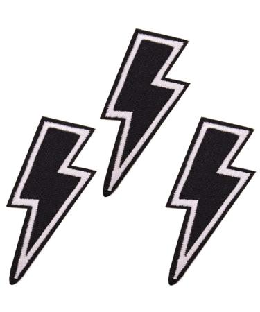U-Sky Sew or Iron on Patches, 3pcs Lightning Iron Patches for Clothing, Black Embroidery Patches for Jeans, Music Band Patches for Backpacks, Patches for Clothes, Size 2.5x0.8inch LightningBolt 3pcsEachPack
