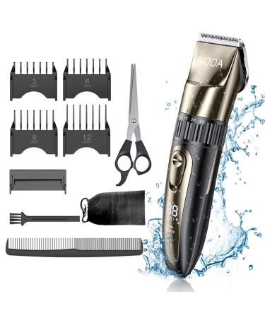 Mens Electirc Waterproof Hair Trimmer Clippers Beard Trimmer Rechargable Professional Barber Hair Cutter Shaving Grooming Machine Kit(Gold)