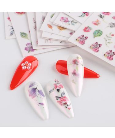 3D Flower Nail Art Stickers - Self-Adhesive Decals for Acrylic Nails - Spring Floral Design - 8 Sheets - Buy Online on GoSupps.com