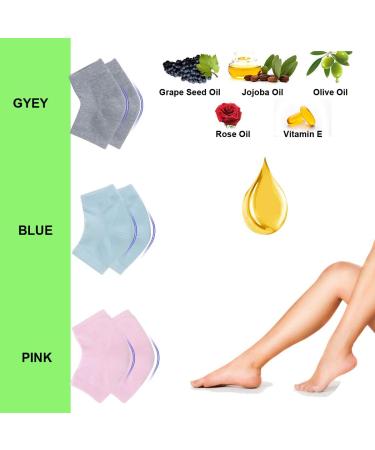 Vented Moisturizing Gel Heel Socks 3 Pairs - Toeless Spa Socks for Foot Care Treatment - Cracked Heels, Dry Feet, Foot Calluses - Gray, Green, Pink - Buy Online on GoSupps.com