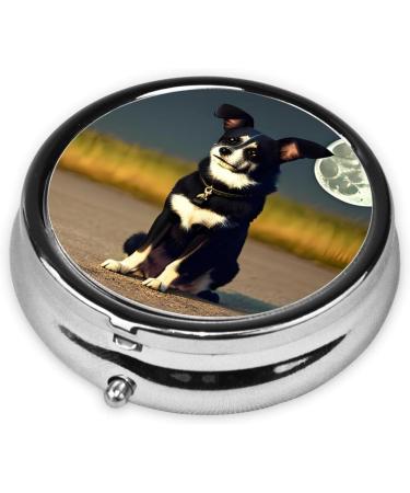 Dog Under Moon Round Pill Box | 3 Compartment Portable Organizer for Travel | International Shipping - Buy Online on GoSupps.com