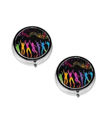 (Dance with Music) Round Pill Box 3 Compartment Pill Box Mini Decorative Pocket Purse Portable Travel Medicine Tablet Vitamin Holder Organizer Pill Case