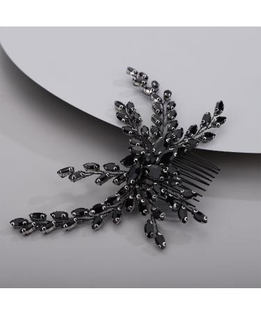 Kercisbeauty Black Rhinestones Beads Long Branch Hair Comb for Wedding Brides Women Girls Halloween Hair Pieces Jewelry Handmade Boho Hair Accessories
